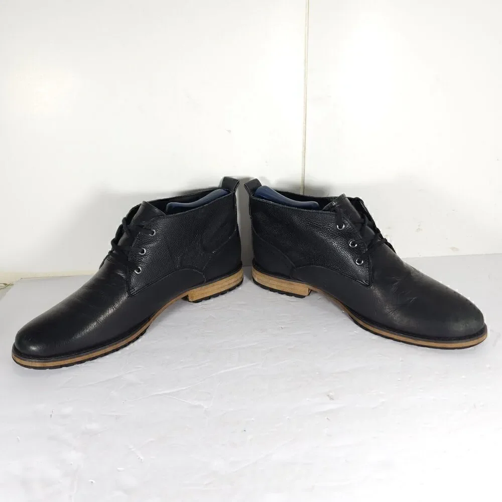 Andrew Marc Men's Nykanel US 11 Black Leather Lace-Up Ankle Chukka Boots